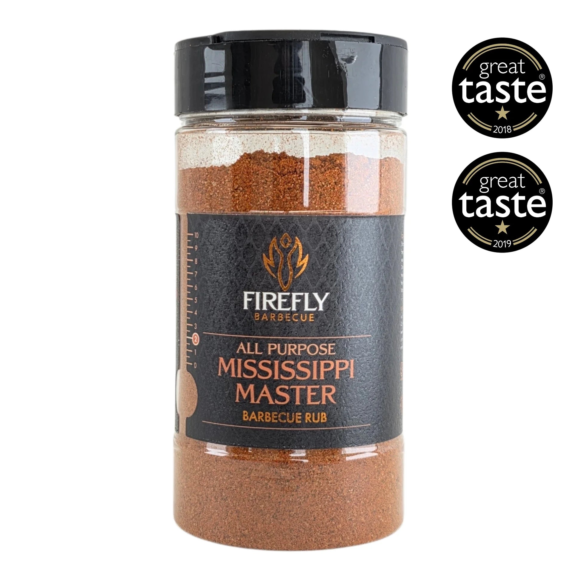 FireFly Barbecue Mississippi Master All-Purpose BBQ Rub jar with award sticker, showcasing the flavorful seasoning for grilling and smoking.