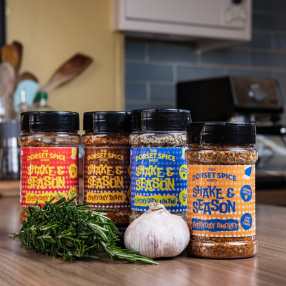 Dorset Spice Shed - Shake & Season all 4 everyday seasonings - give your meals a flavour booster with these easy to use seasonings 4 x 250g