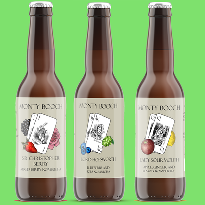 Mixed Case of Raw, Unfiltered Kombucha 330ml (12 Pack)