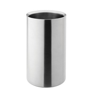 Double walled stainless steel wine cooler from Glassware UK, designed to keep wine chilled and prevent condensation.