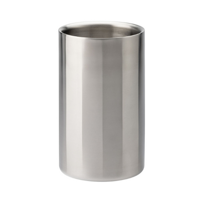 Stainless steel double wall wine cooler by Glassware UK, designed to keep wine chilled with insulated, sleek accessory for wine storage.