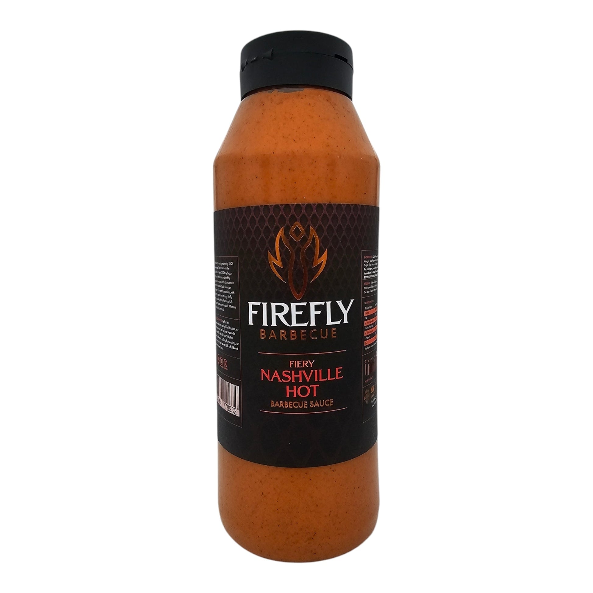FireFly Barbecue Nashville Hot Sauce bottle, spicy BBQ sauce with vibrant label, perfect for grilling and dipping.