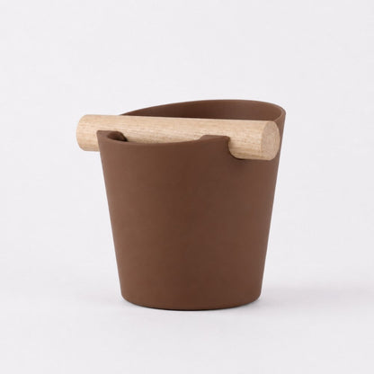 KNOCDIC Nordic Coffee Knock Box with real oak wood bar, brown finish, for espresso machine waste disposal and countertop coffee station.