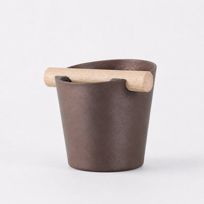 KNOCDIC Nordic Coffee Knock Box with real oak wood bar, brown galaxy finish, for espresso machine coffee pucks removal.