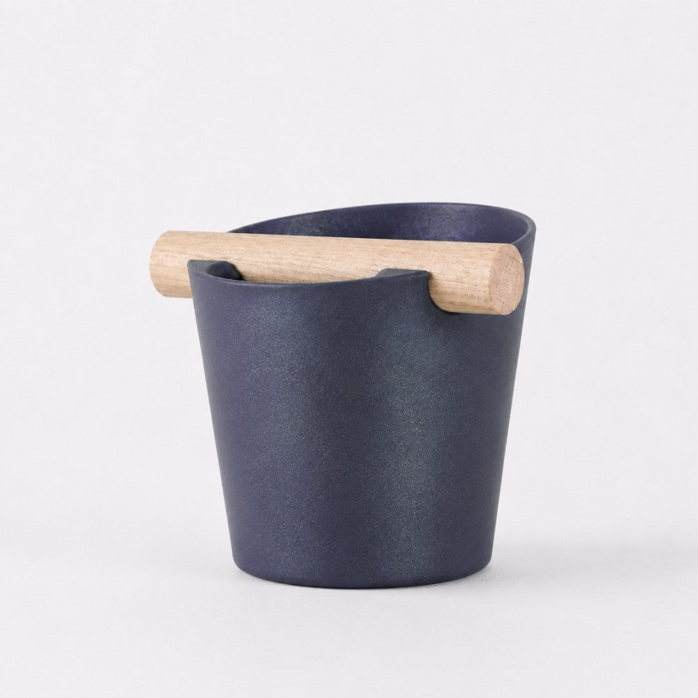 KNOCDIC Nordic Coffee Knock Box with real oak wood bar, featuring a galaxy nebulae design for espresso shot cleanup.