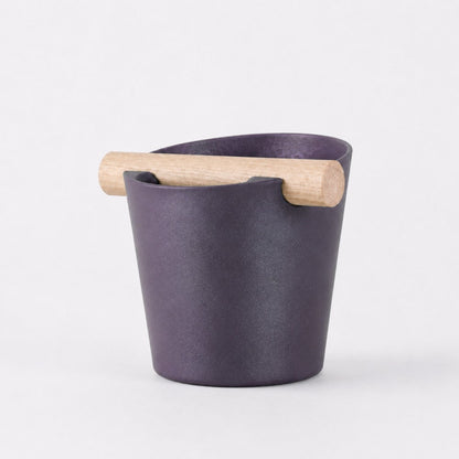KNOCDIC® Nordic Coffee Knock Box with real oak wood bar, purple finish, designed for espresso preparation and coffee bar use