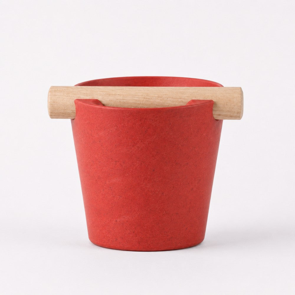 KNOCDIC Nordic Coffee Knock Box with marble red finish and real oak wood bar for espresso puck disposal.
