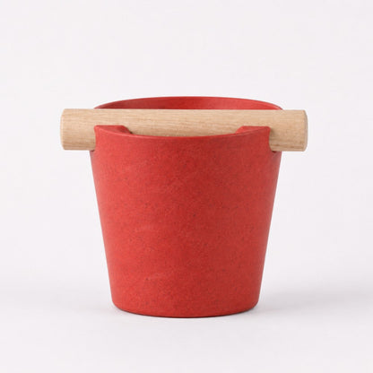 KNOCDIC Nordic Coffee Knock Box with marble red finish and real oak wood bar for espresso puck disposal.
