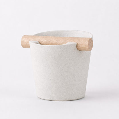 KNOCDIC Nordic Coffee Knock Box with marble white finish and real oak wood bar for espresso puck disposal