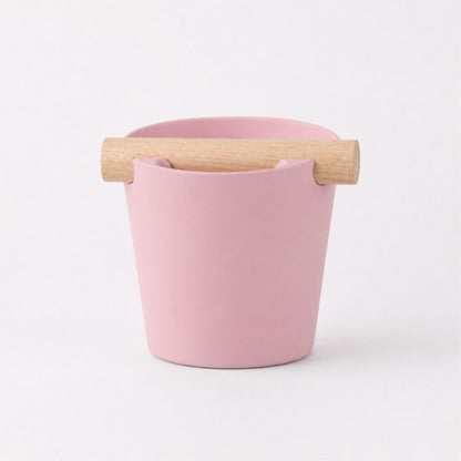 Pink Nordic Coffee Knock Box with real oak wood bar by KNOCDIC® for espresso grounds disposal.