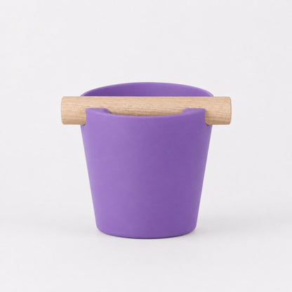 KNOCDIC Nordic Coffee Knock Box with purple finish and real oak wood bar for espresso shot disposal and barista use.