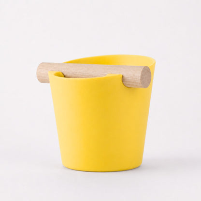 KNOCDIC Nordic Coffee Knock Box with real oak wood bar for espresso shot disposal, yellow color, sturdy metal construction