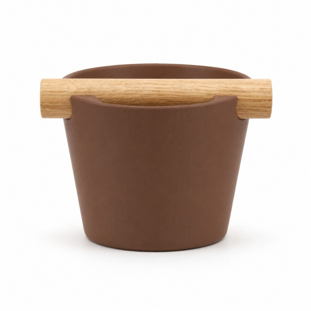 KNOCDIC Nordic Coffee Knock Box with real oak wood bar for espresso shot disposal, brown finish, sturdy coffee accessory.