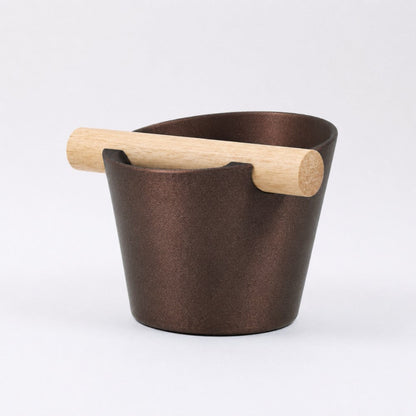 KNOCDIC® Nordic Coffee Knock Box with galaxy brown finish and real oak wood bar for espresso machine portafilter cleaning.