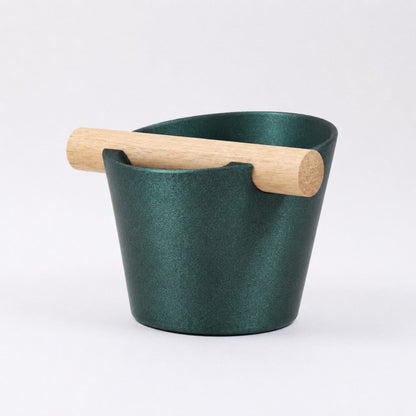 KNOCDIC® Nordic Coffee Knock Box with galaxy green finish and real oak wood bar, designed for espresso machine use.