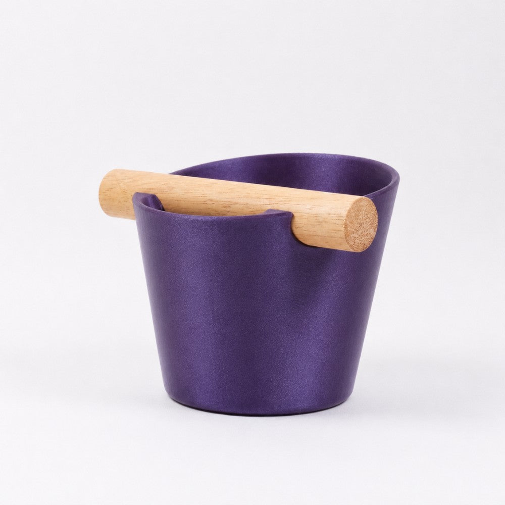 KNOCDIC Nordic Coffee Knock Box with real oak wood bar in galaxy purple, designed for espresso machine portafilter tamps.