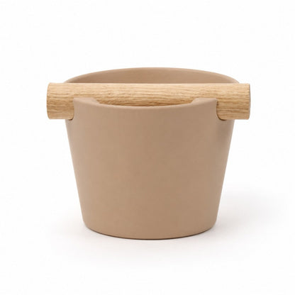 KNOCDIC Nordic Coffee Knock Box with latte brown finish and real oak wood bar for espresso machine waste disposal