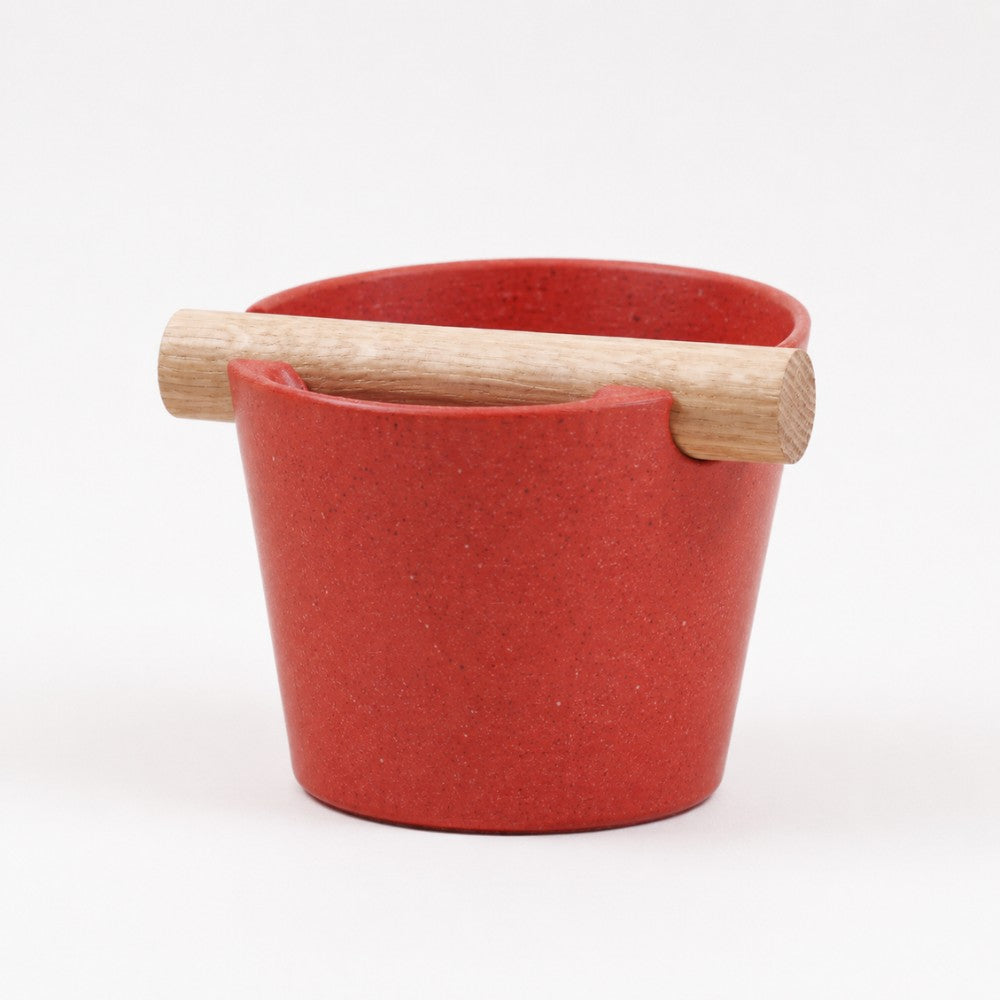 KNOCDIC Nordic Coffee Knock Box with marble red finish and real oak wood bar for espresso grounds disposal