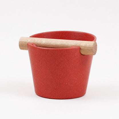 KNOCDIC Nordic Coffee Knock Box with marble red finish and real oak wood bar for espresso grounds disposal