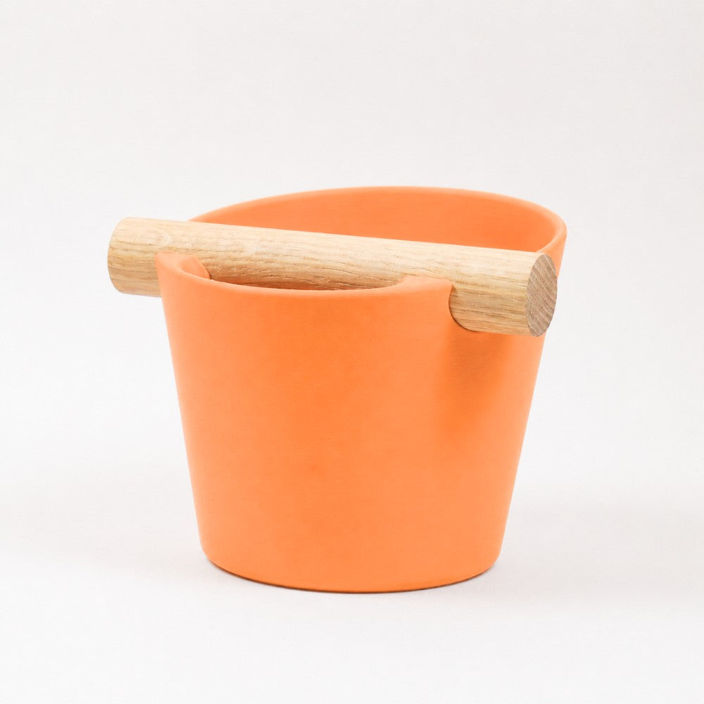KNOCDIC® Nordic Coffee Knock Box with real oak wood bar, orange espresso shot tamper bin for barista use