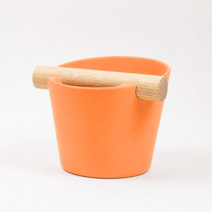KNOCDIC® Nordic Coffee Knock Box with real oak wood bar, orange espresso shot tamper bin for barista use