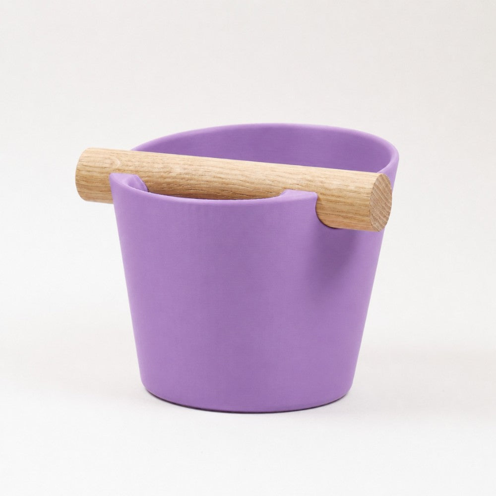KNOCDIC Nordic Coffee Knock Box with purple finish and real oak wood bar for espresso shot disposal and barista use