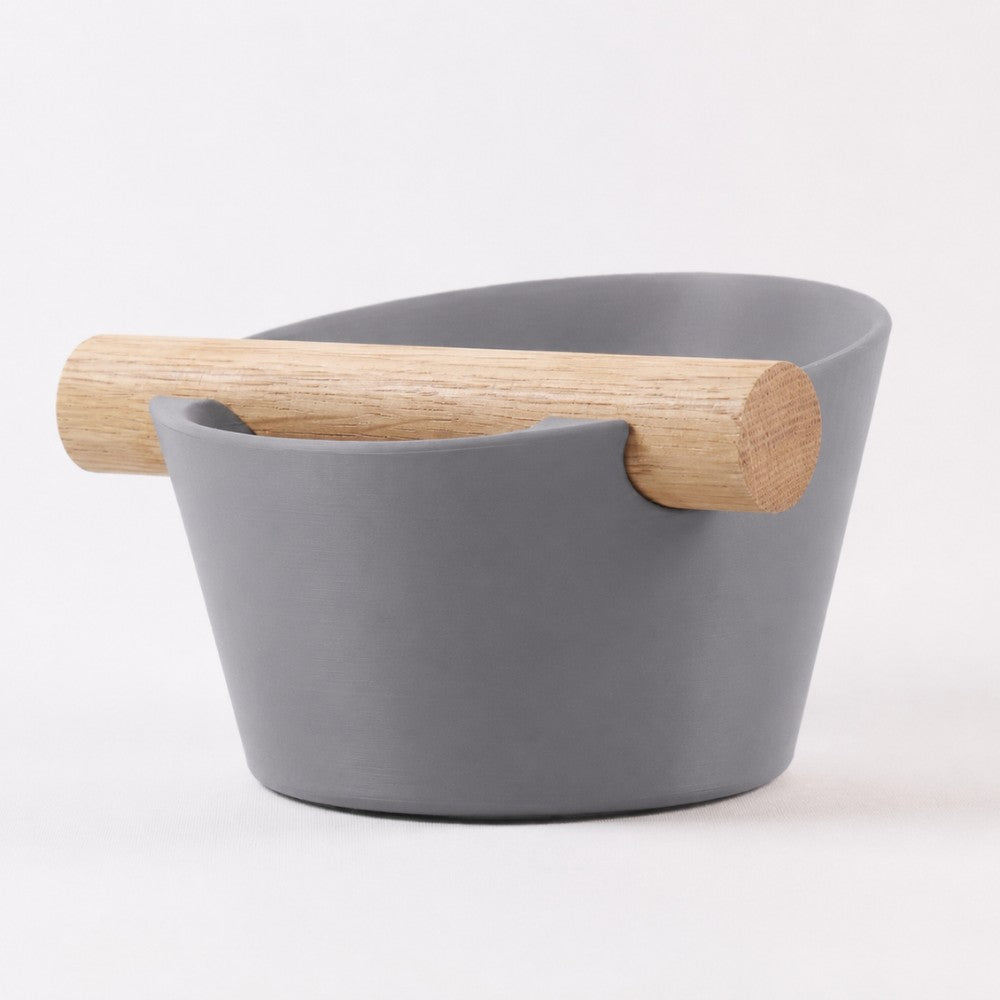 Nordic Coffee Knock Box by KNOCDIC® with ash grey finish and real oak wood bar for espresso machine coffee puck disposal