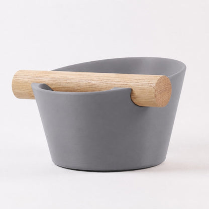 Nordic Coffee Knock Box by KNOCDIC® with ash grey finish and real oak wood bar for espresso machine coffee puck disposal