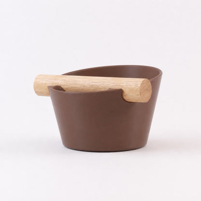 KNOCDIC Nordic Coffee Knock Box with real oak wood bar for espresso shot disposal, brown finish, compact and durable coffee accessory.