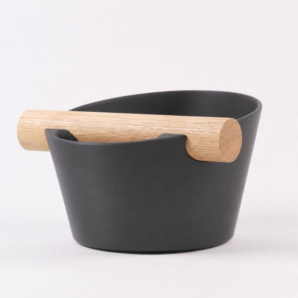Nordic Coffee Knock Box by KNOCDIC® with charcoal finish and real oak wood bar for espresso puck disposal
