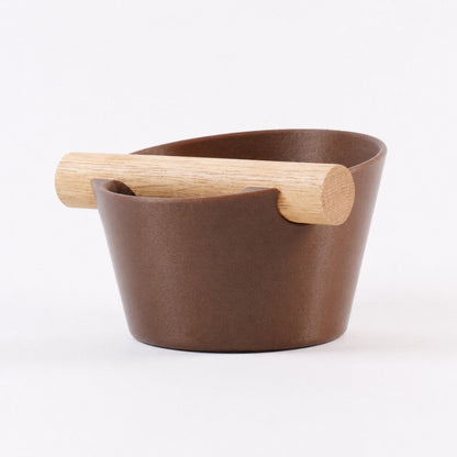 Nordic Coffee Knock Box with real oak wood bar by KNOCDIC® in galaxy brown, featuring a sturdy metal container for coffee grounds.