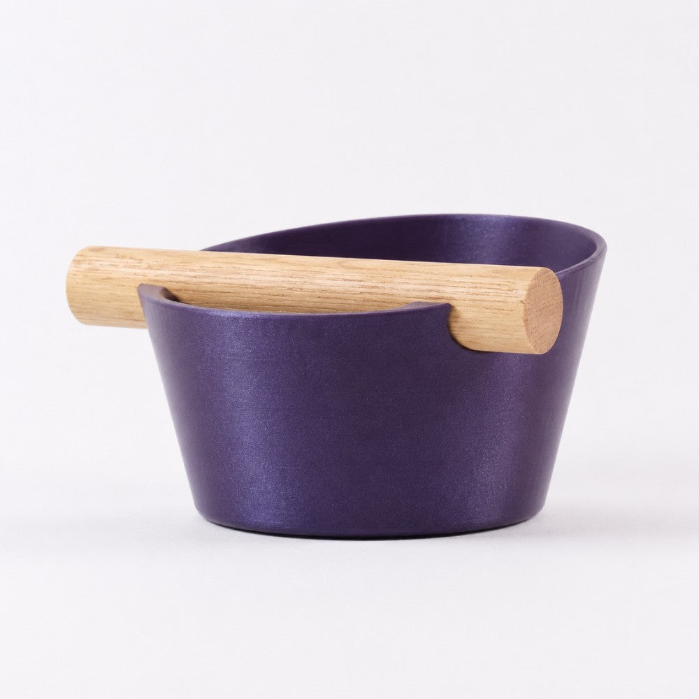Nordic Coffee Knock Box by KNOCDIC® with real oak wood bar, purple finish, designed for espresso machine cleaning.