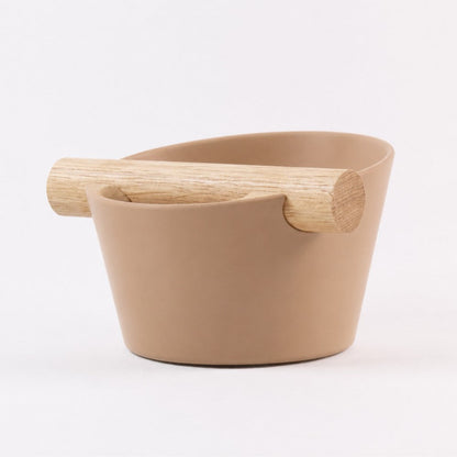 KNOCDIC Nordic Coffee Knock Box with latte brown finish and real oak wood bar for espresso pucks disposal
