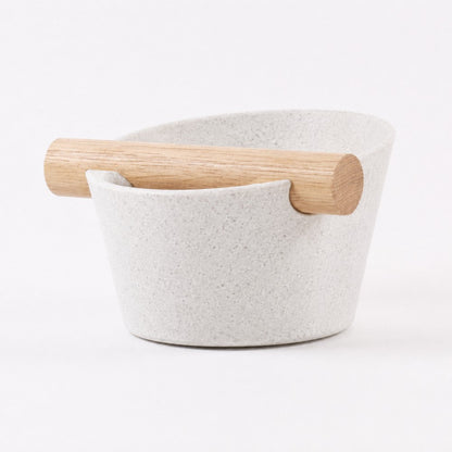KNOCDIC Nordic Coffee Knock Box with marble white finish and real oak wood bar for espresso machine grounds disposal.