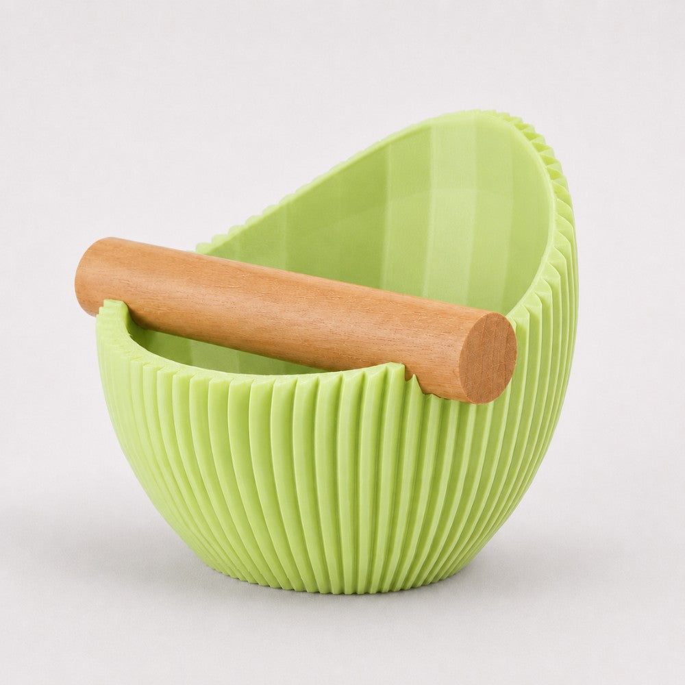 KNOCDIC Nova Coffee Knock Box with real oak wood bar in apple green, designed for espresso machine use and coffee enthusiasts.