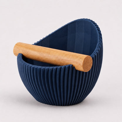 Dark blue Nova Coffee Knock Box with real oak wood bar by KNOCDIC® for espresso machine accessories.