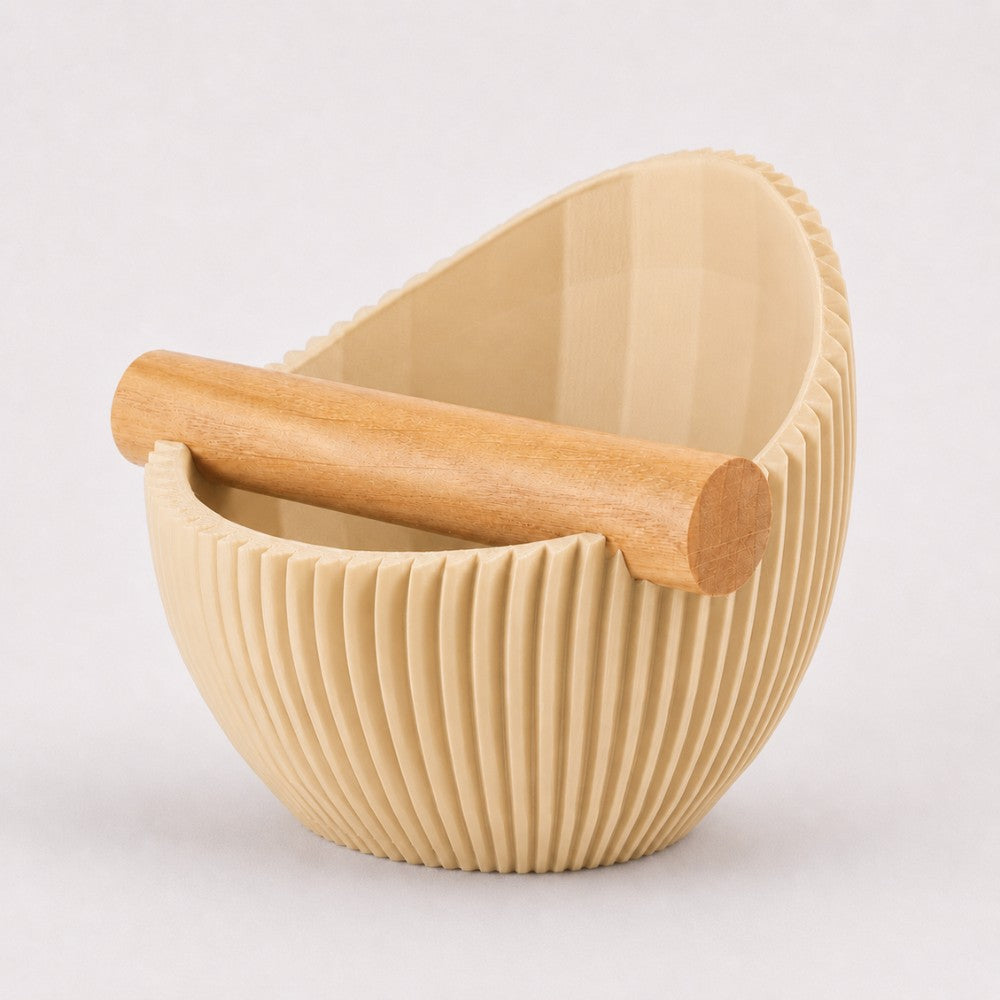 Nova Coffee Knock Box with real oak wood bar in desert tan, featuring durable metal construction and stylish design by KNOCDIC®.