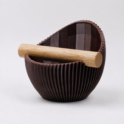 Nova Coffee Knock Box by KNOCDIC® with galaxy brown finish and real oak wood bar for espresso machine cleanup.