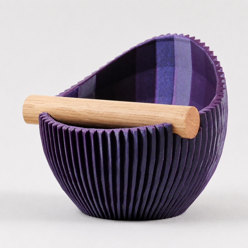 KNOCDIC Nova Coffee Knock Box with galaxy purple finish and real oak wood bar for espresso pucks disposal.
