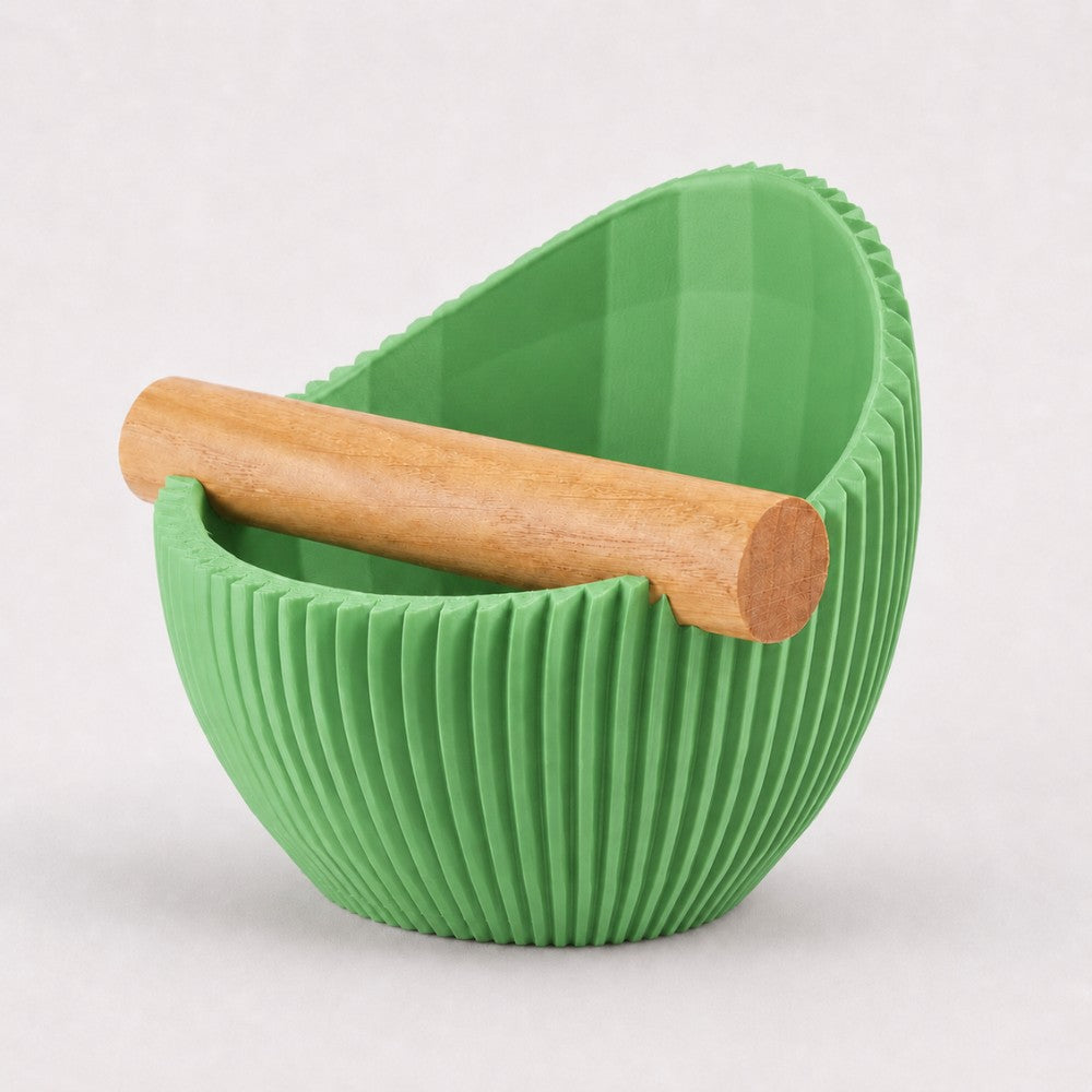 Nova Coffee Knock Box with real oak wood bar in grass green by KNOCDIC® for espresso machine cleanup.