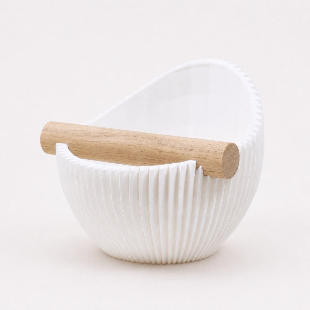Nova Coffee Knock Box by KNOCDIC® with ivory white body and real oak wood bar for espresso grounds disposal.