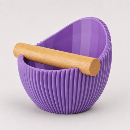 KNOCDIC Nova Coffee Knock Box with lilac purple finish and real oak wood bar for espresso shot waste disposal.