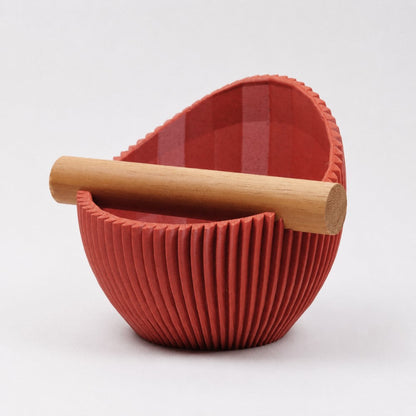 KNOCDIC Nova Coffee Knock Box with marble red finish and real oak wood bar for espresso puck disposal.