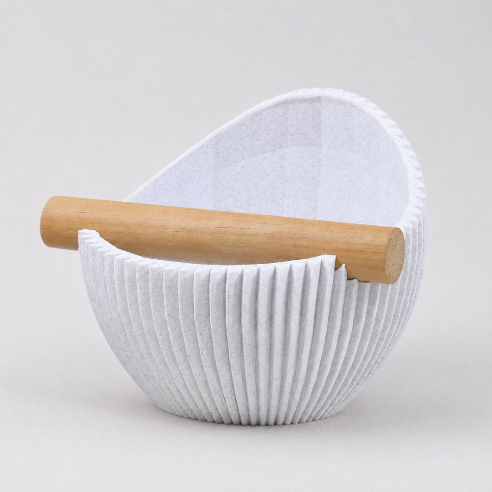 KNOCDIC Nova Coffee Knock Box with marble white exterior and real oak wood bar for espresso coffee grounds.
