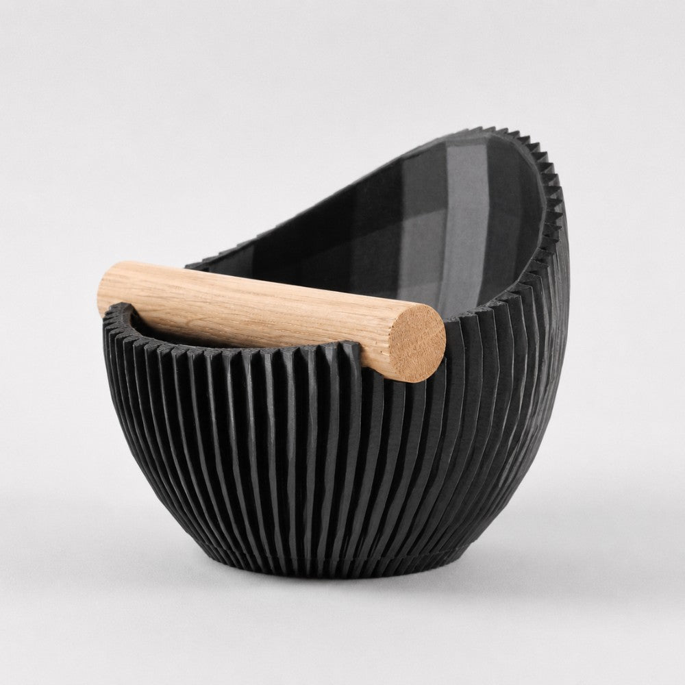 KNOCDIC Nova Coffee Knock Box with metallic black finish and real oak wood bar for espresso grounds disposal.