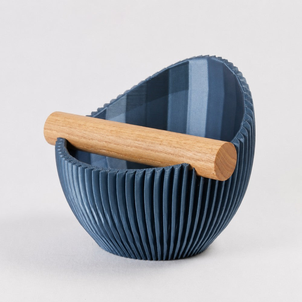 KNOCDIC Nova Coffee Knock Box with metallic blue finish and real oak wood bar for espresso pucks removal