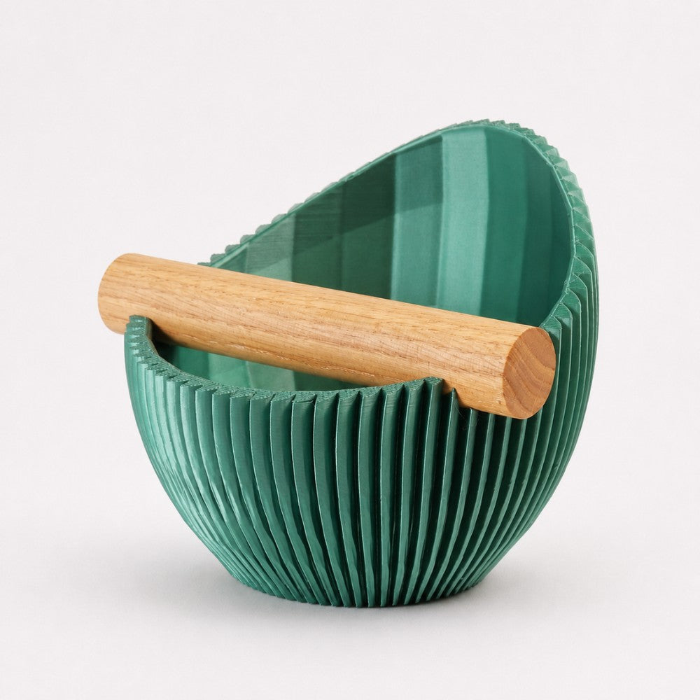 Nova Coffee Knock Box with metallic green finish and real oak wood bar by KNOCDIC®, featuring a sturdy metal construction and sleek design.