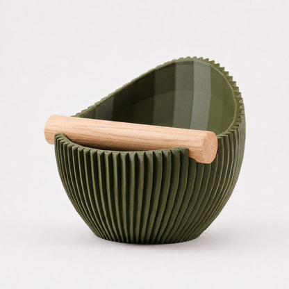 Nova Coffee Knock Box by KNOCDIC® with olive green finish and real oak wood bar for espresso puck disposal.