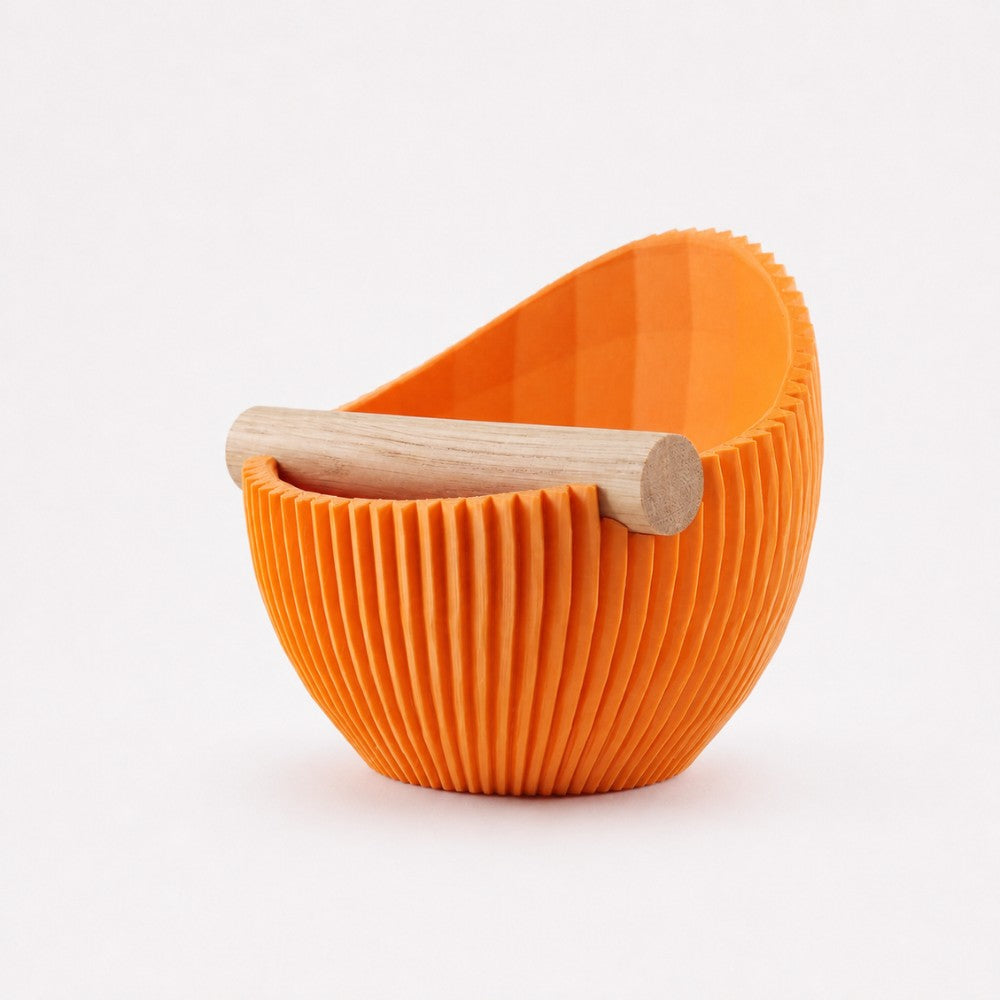 KNOCDIC Nova Coffee Knock Box with orange exterior and real oak wood bar for espresso grounds disposal
