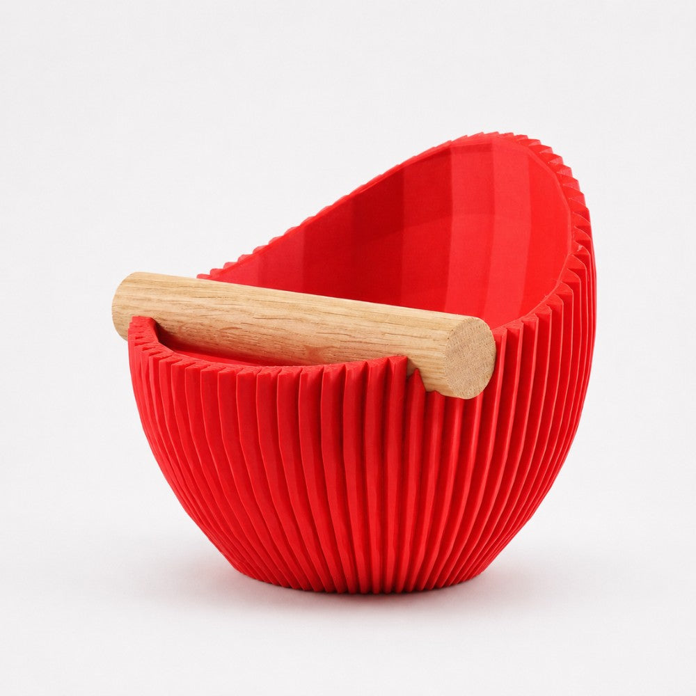 KNOCDIC Nova Coffee Knock Box with red exterior and real oak wood bar for espresso grounds disposal.